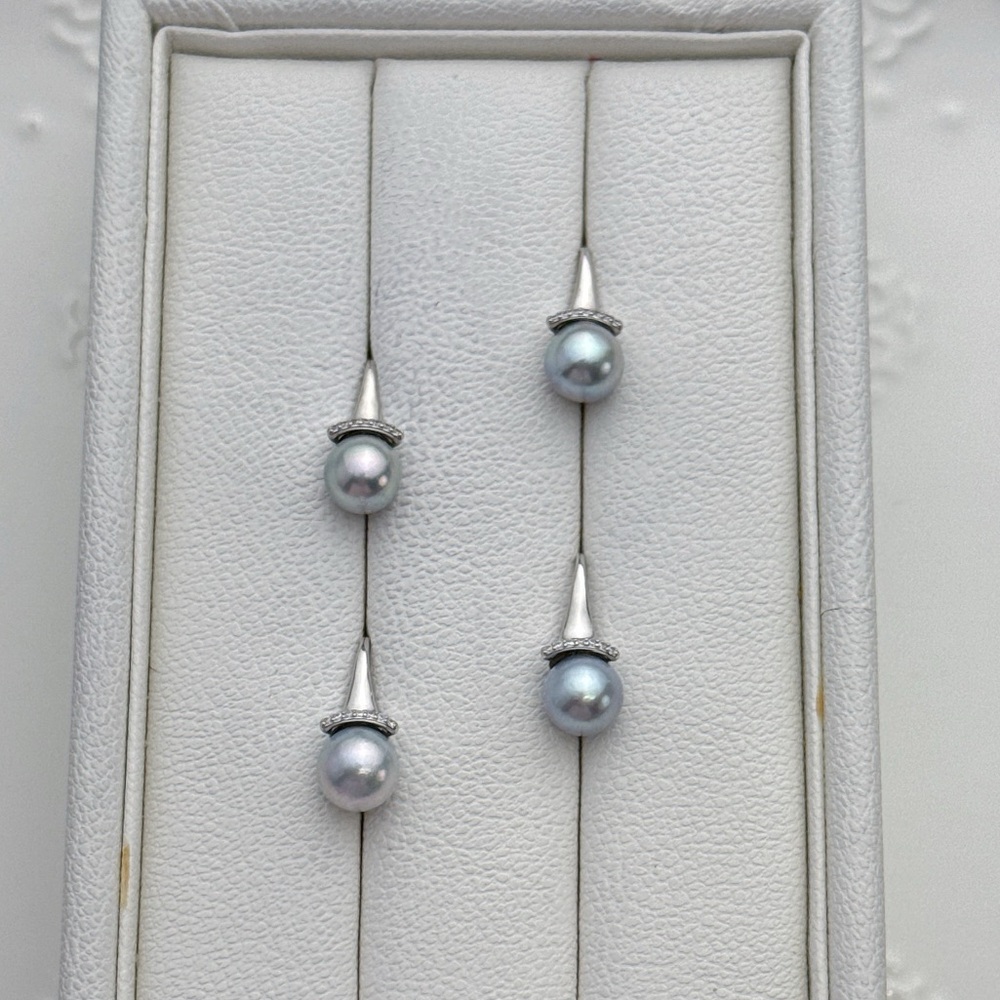 E357 S925 Stamped Akoya Sea Pearl Hook Earrings 8mm
